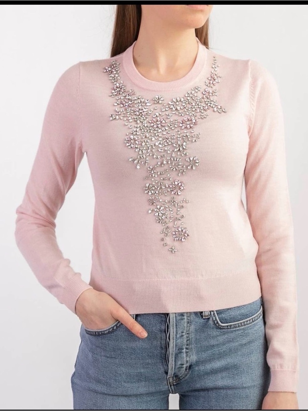 Giambattista Valli H&M Embellished Crewneck Sweater in Light Pink